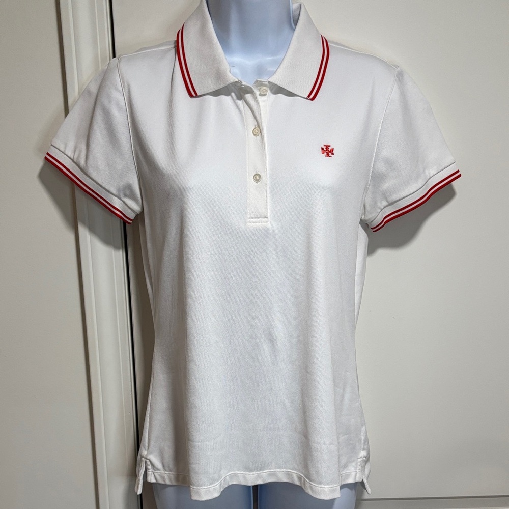 Tory Burch White Polo Shirt with Red Accents
